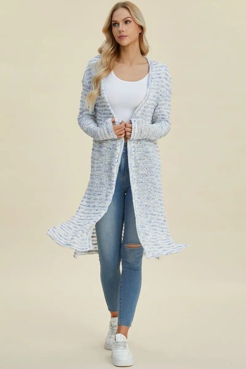 Double Take Full Size Open Front Longline Cardigan - Love Salve